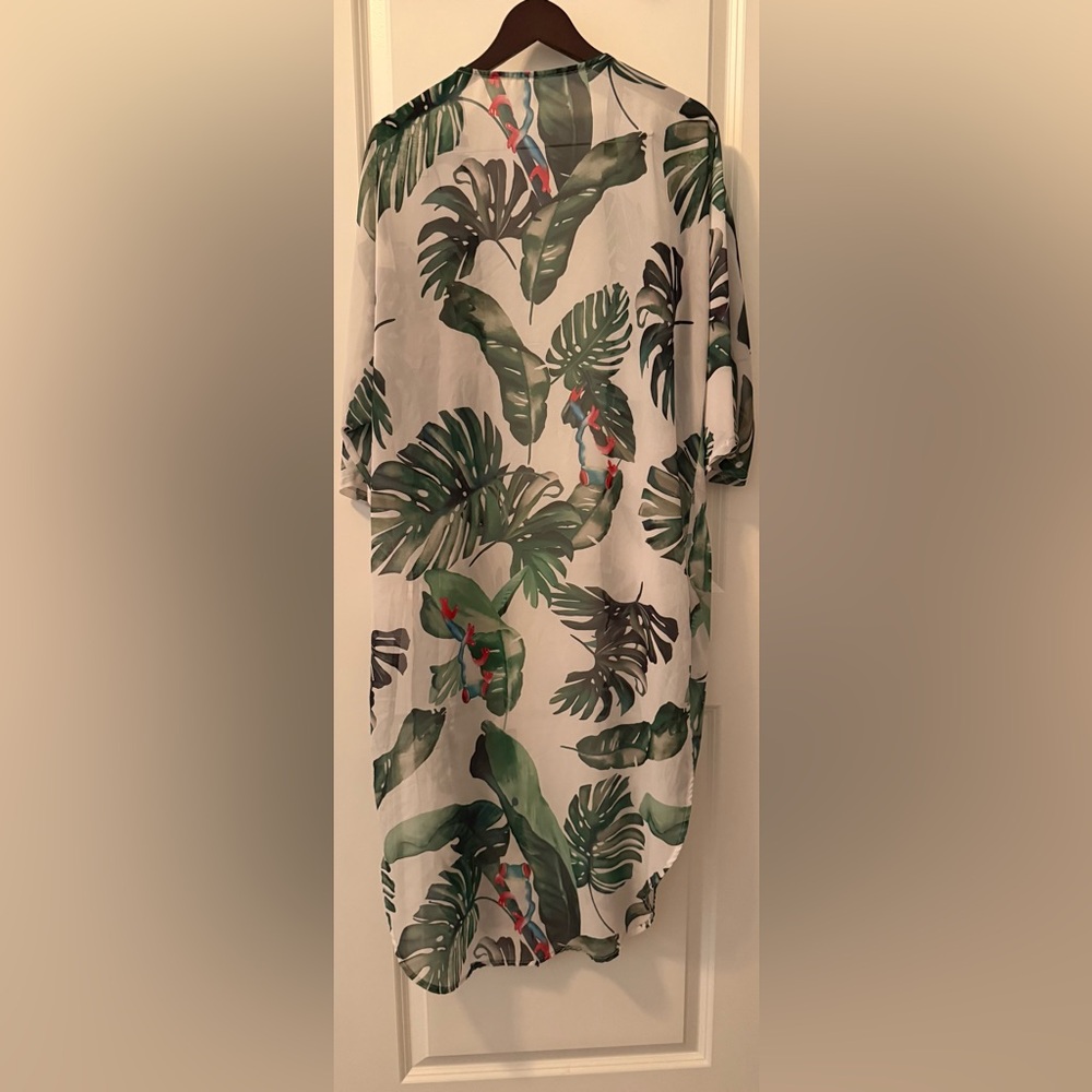Tropical Leaf Print Kimono